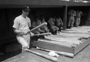 Joe DiMaggio Choosing Bat in Dugout, July 1, 1941